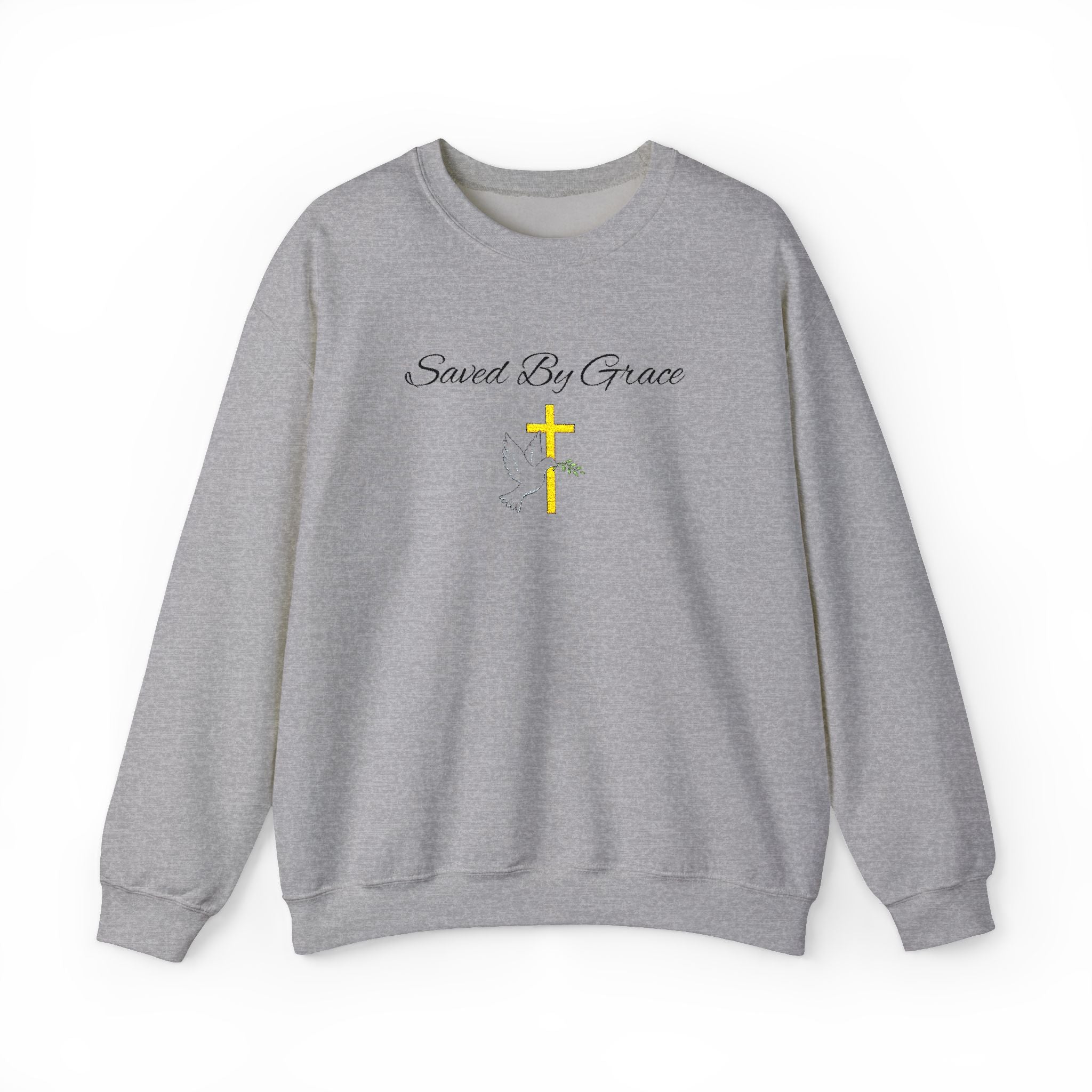 Embroidered Saved By Grace Ephesians 2:8-9 Unisex Heavy Blend Crewneck Sweatshirt