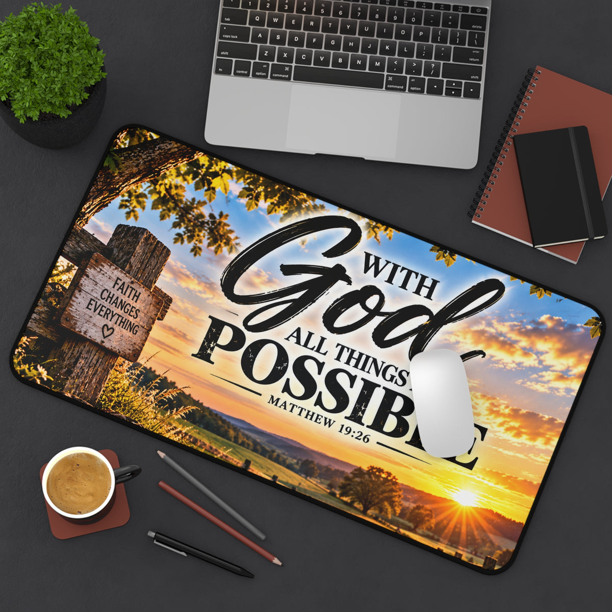 With God All Things Are Possible – Country Sunrise Christian Desk Mat