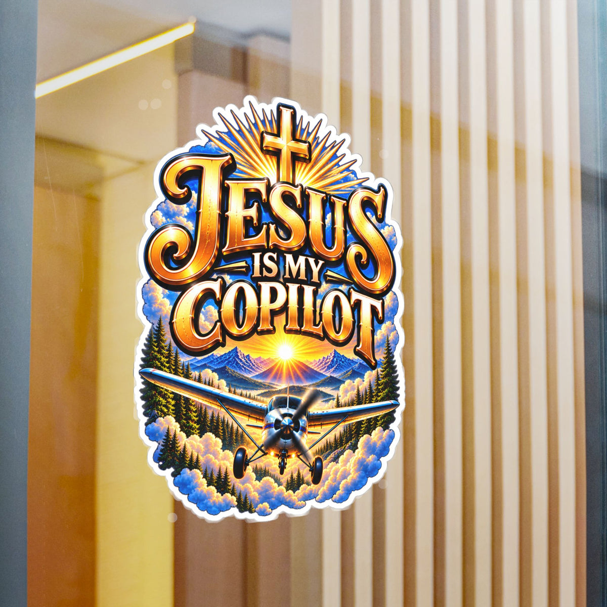 Jesus Is My Copilot – Cross & Airplane Christian Vinyl Sticker