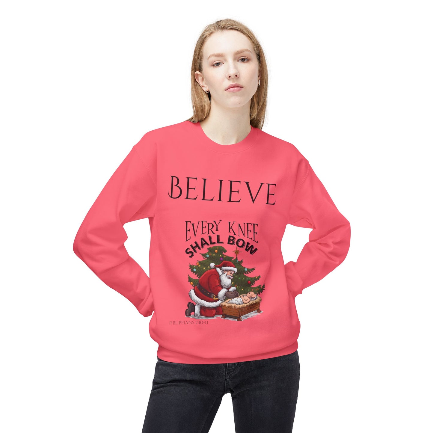 Believe Every Knee Shall Bow Christmas Sweatshirt - Christian Sweatshirts for Women Men - Christmas Sweatshirts for Christians  - Faith Christmas Sweatshirts