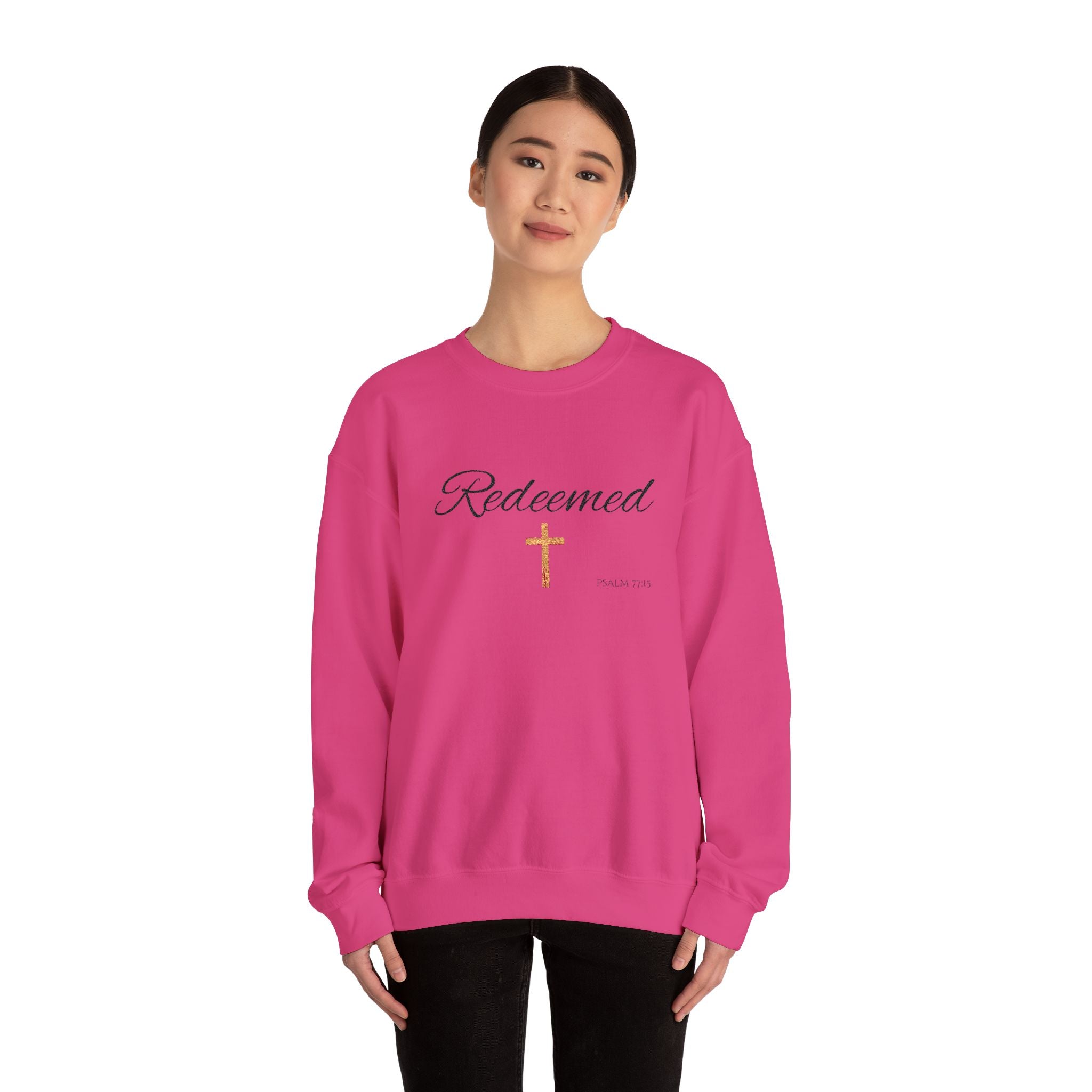 Embroidered Redeemed Psalm 77:15 Unisex Heavy Blend Crewneck Sweatshirt