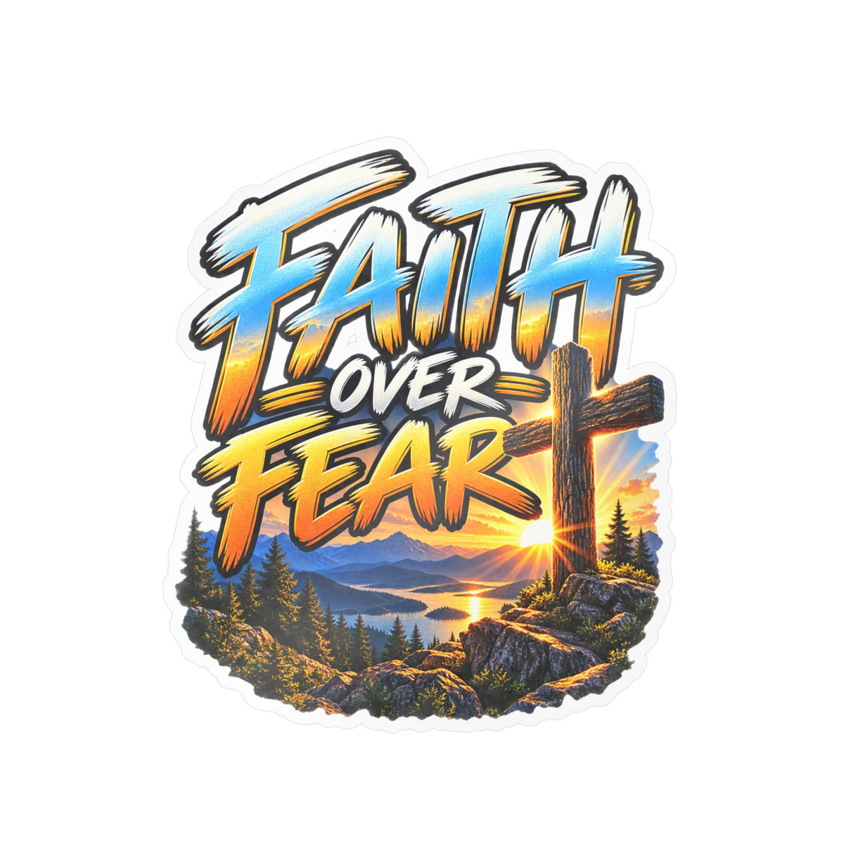 Faith Over Fear – Mountain Cross Christian Vinyl Sticker