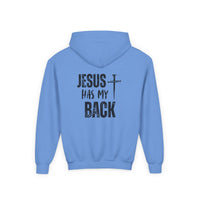 Youth Hoodie - "Jesus Has My Back" Cross Faith Graphic