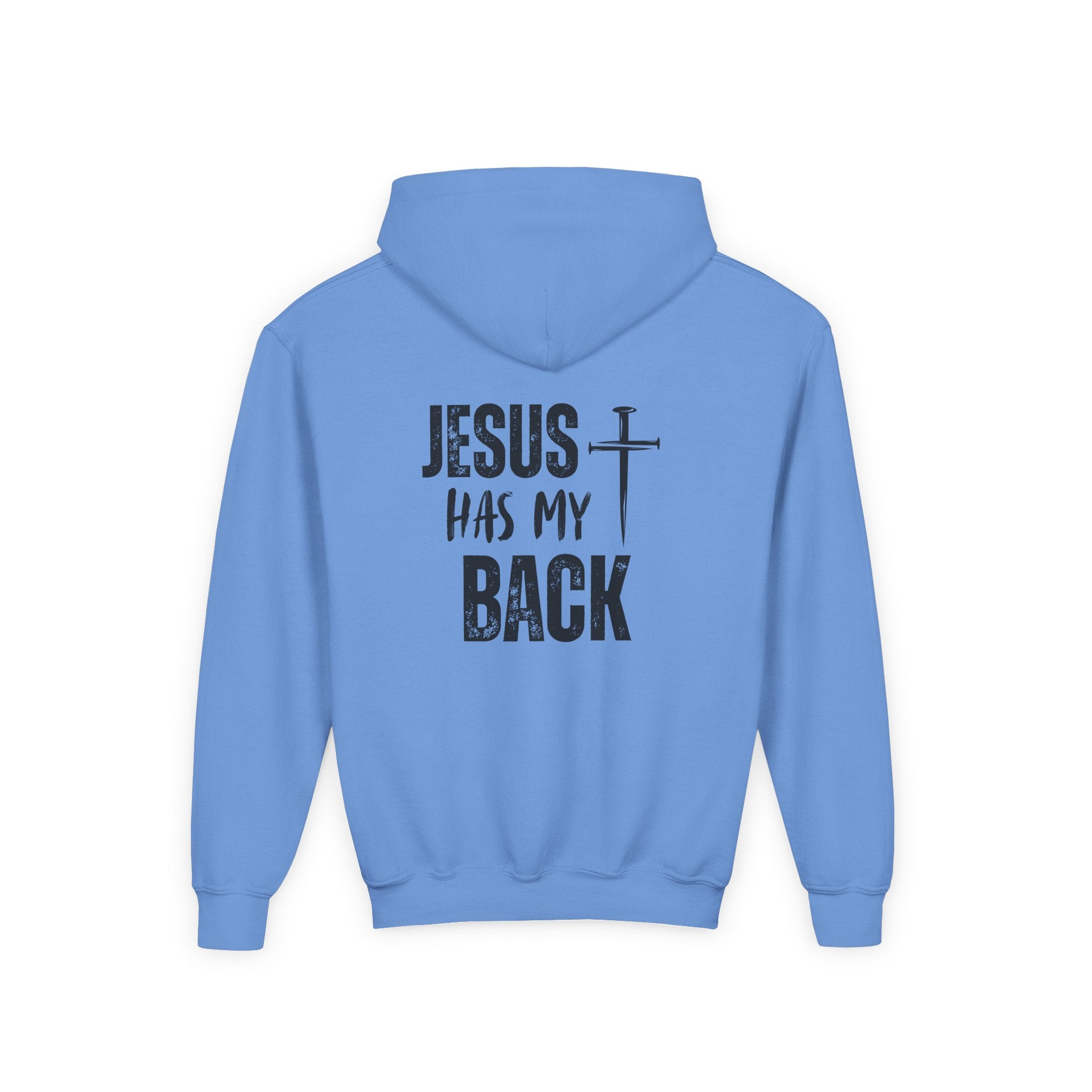 Youth Hoodie - "Jesus Has My Back" Cross Faith Graphic