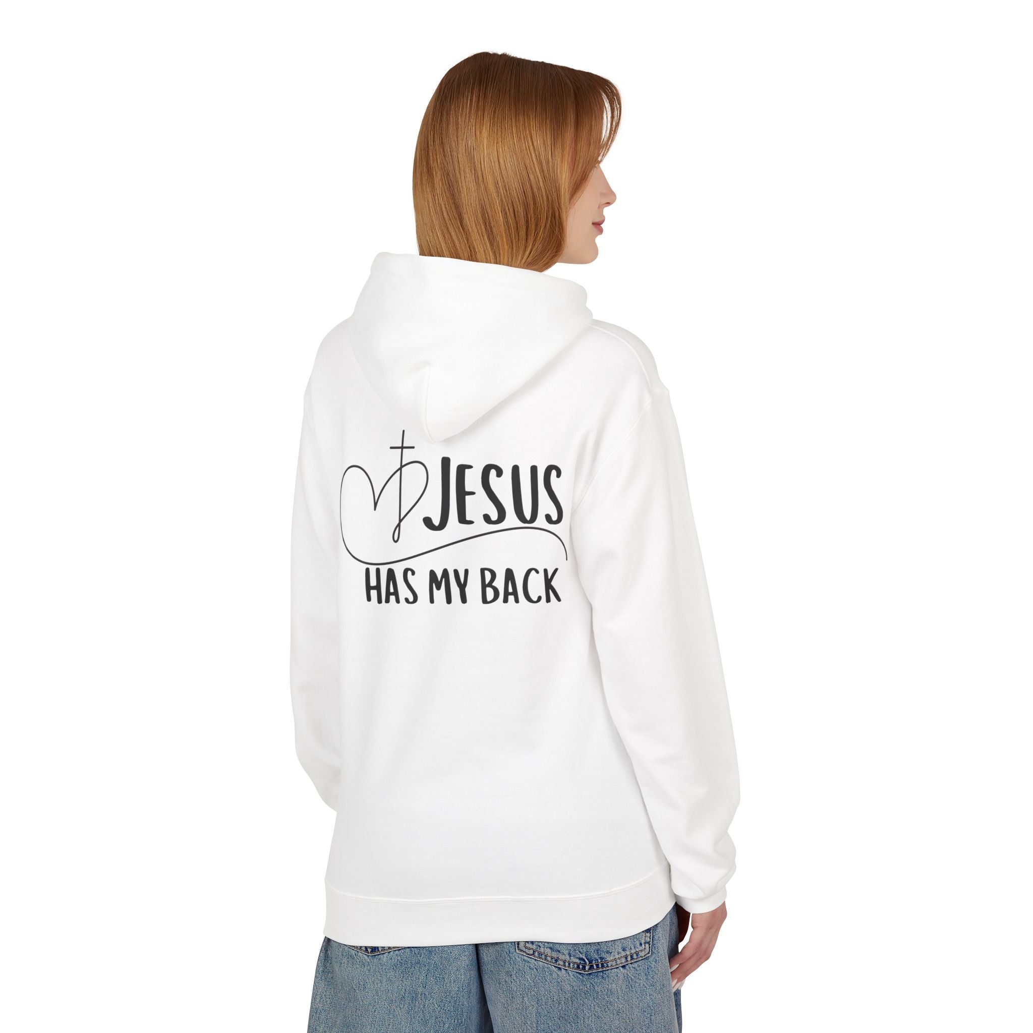 Jesus Has My Back Fleece Hoodie, Cozy Unisex Sweatshirt, Faith-Based Apparel, Perfect Gift for Christians