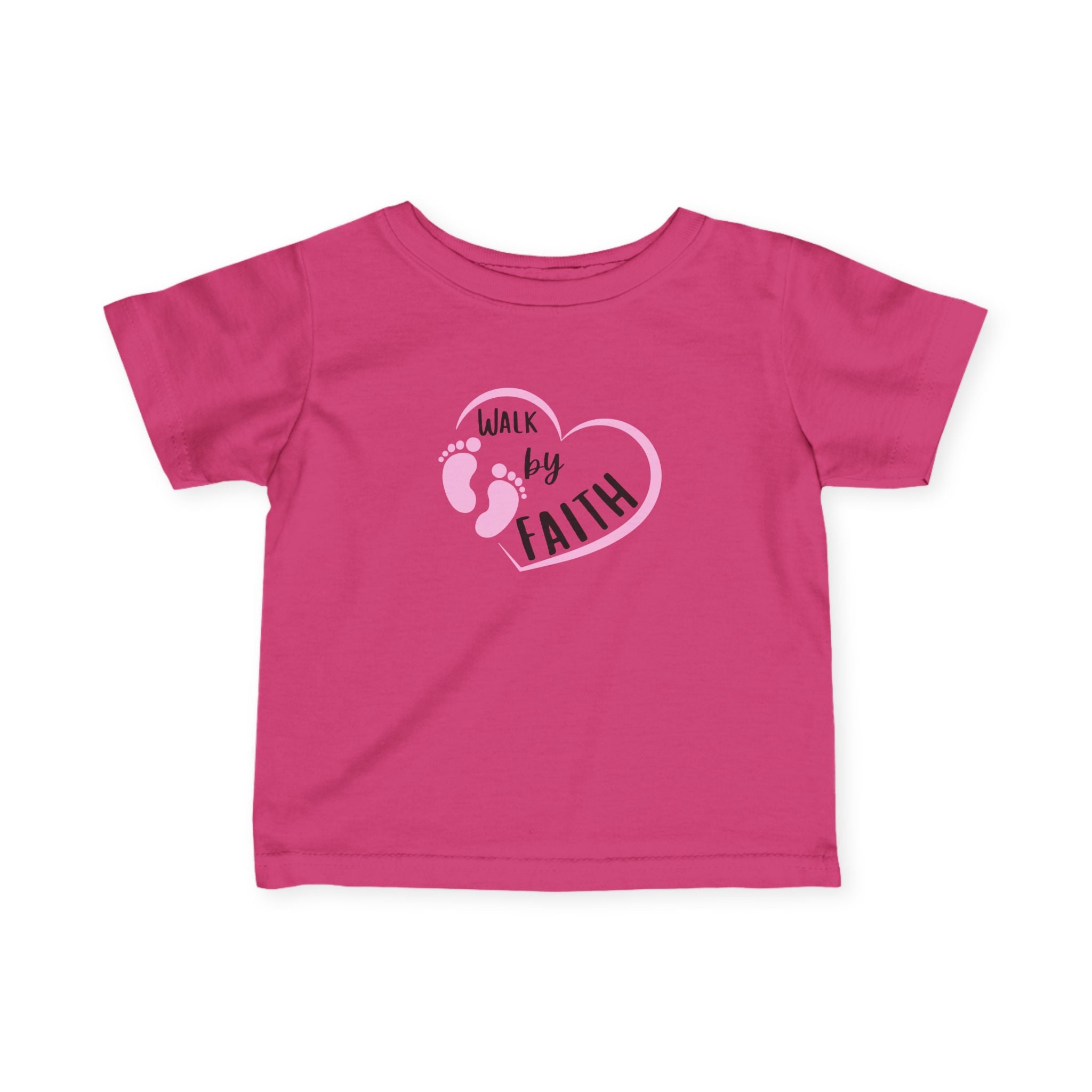 Infant Tee - "Walk by Faith" Pink Heart & Footprints Baby Shirt