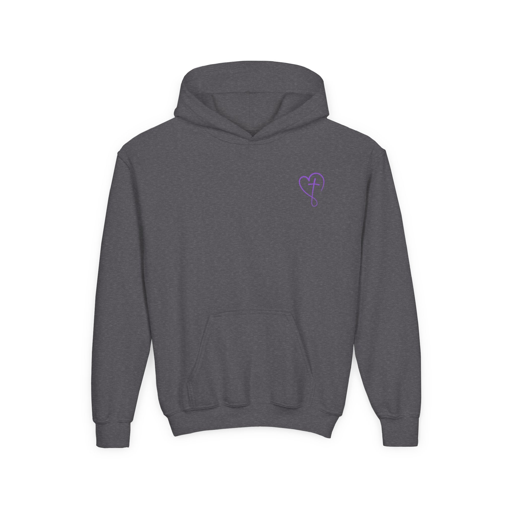 Back design - Youth Hoodie — 'I Timothy 6:7' Colorful Faith Graphic Hoodie (All You Need Is God)