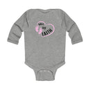 Infant Bodysuit - "Walk by Faith" Pink Heart & Footprints Long Sleeve Baby Onesie