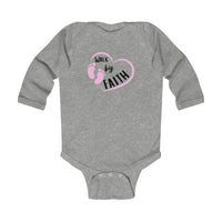 Infant Bodysuit - "Walk by Faith" Pink Heart & Footprints Long Sleeve Baby Onesie