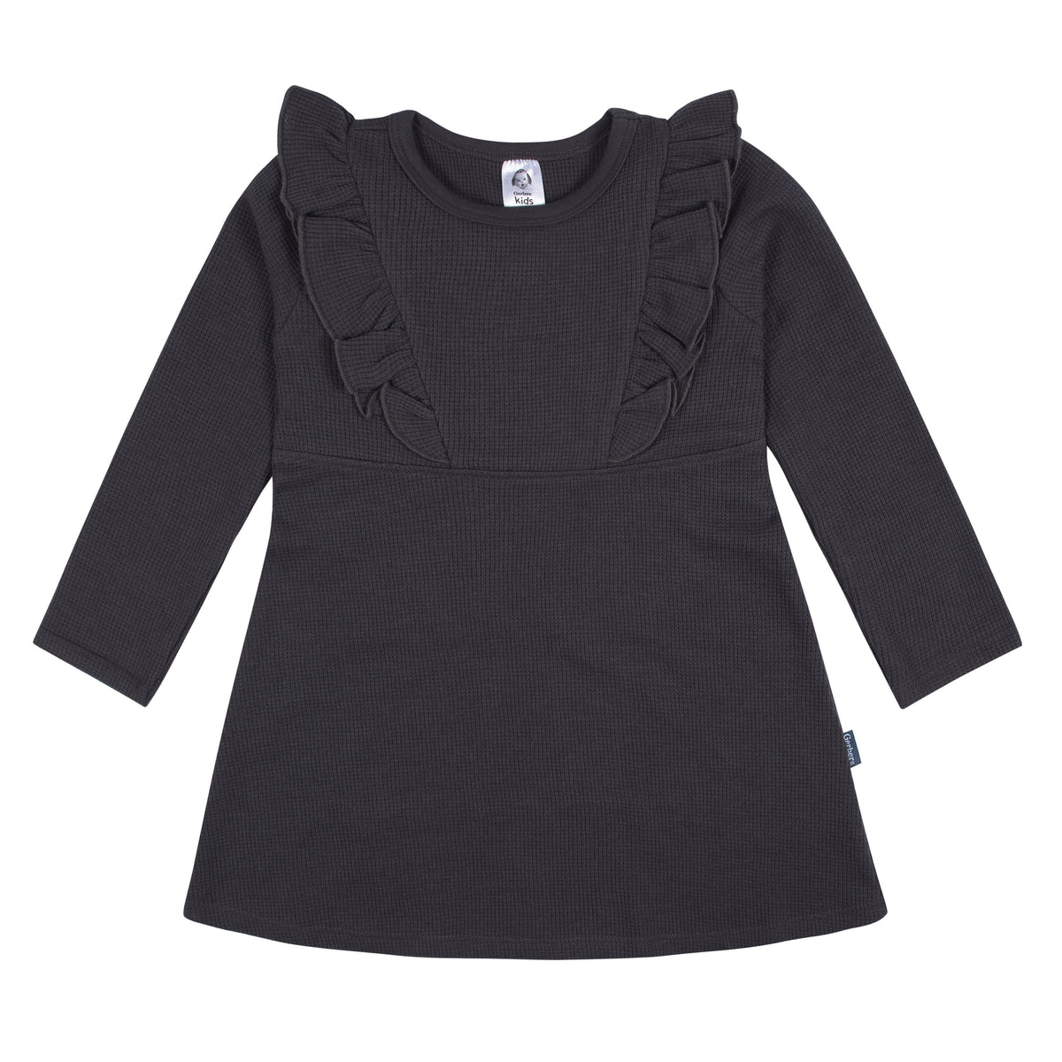 Gerber® Baby Girls Long Sleeve Ruffle Dress – Charcoal
