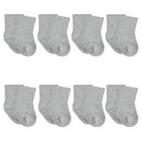 Gerber baby and toddler 8-pack Gray Heather Wiggle Proof jersey crew socks