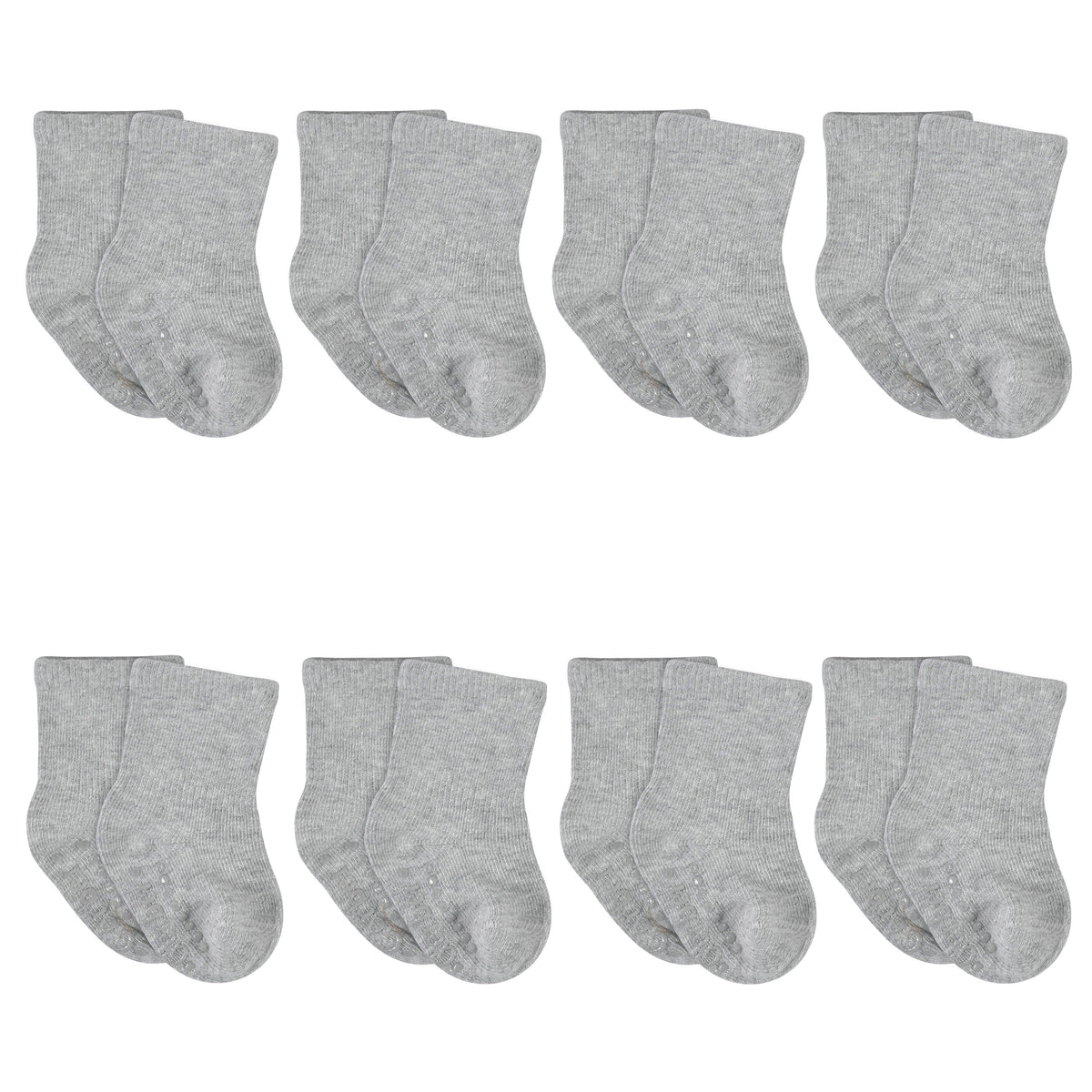 Gerber baby and toddler 8-pack Gray Heather Wiggle Proof jersey crew socks