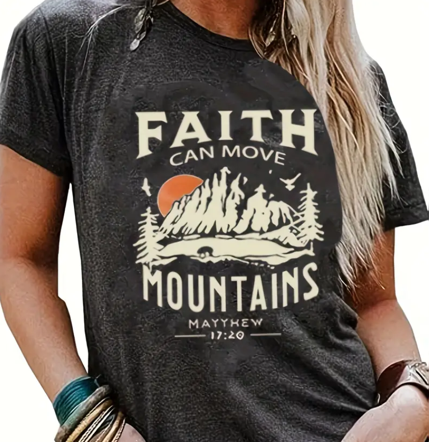 Faith Can Move Mountains Christian Shirts for Women Praying Spiritual Gifts for Women Proudly Displaying Your Faith