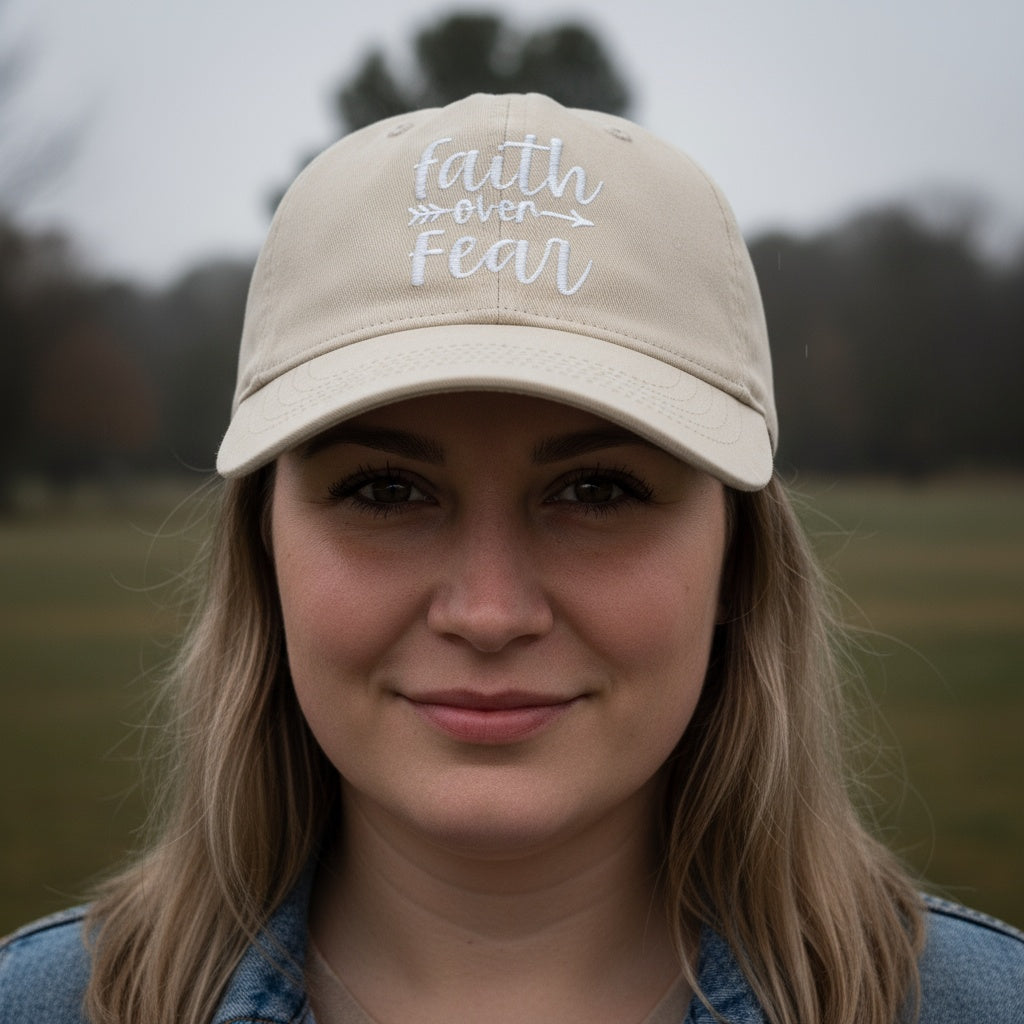 Faith over Fear Christian Baseball Cap - Embroidered Breathable Cotton Faith Hat - Comfortable - Adjustable - Religious Gift for Men Women Faith Ballcap Christian Baseball Cap
