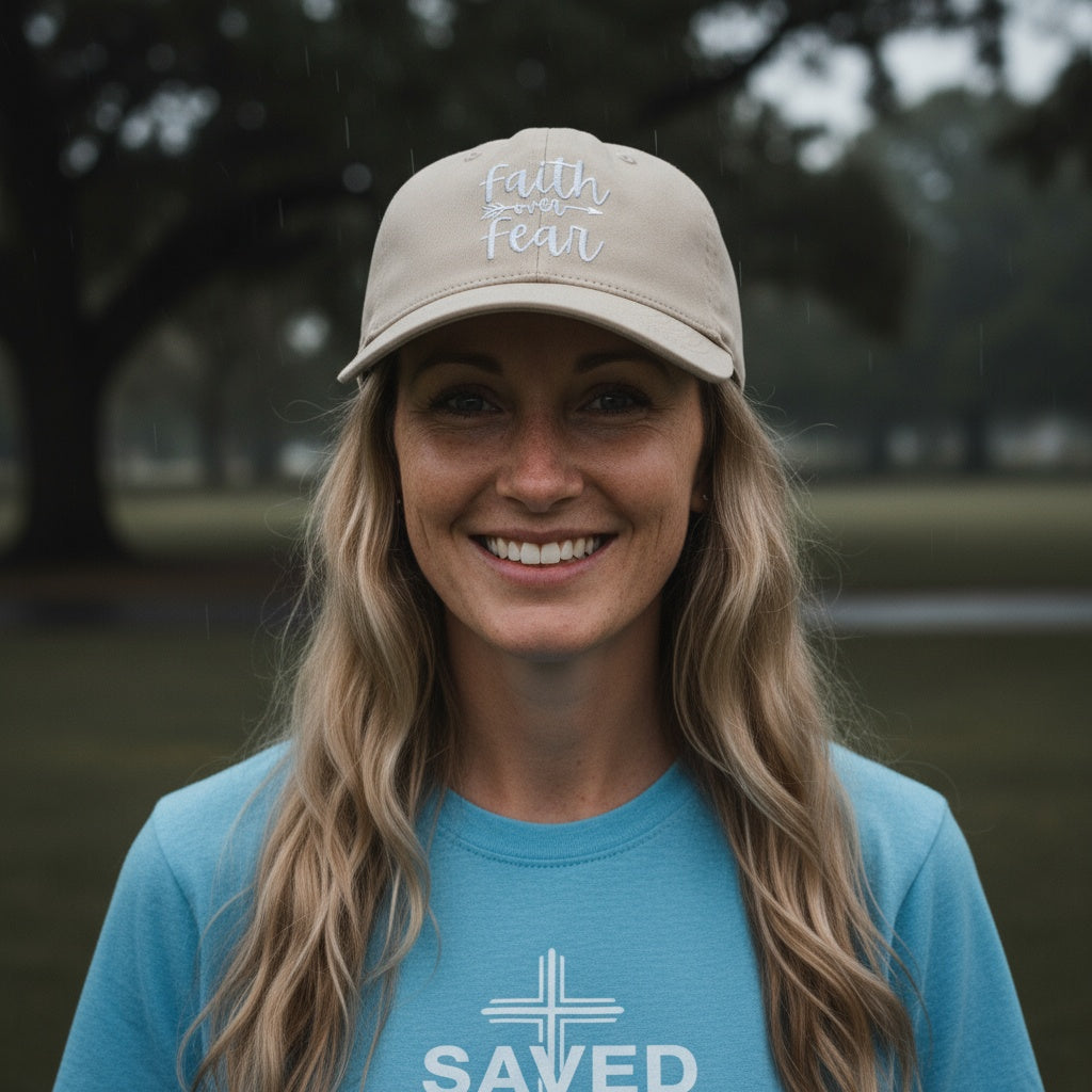 Faith over Fear Christian Baseball Cap - Embroidered Breathable Cotton Faith Hat - Comfortable - Adjustable - Religious Gift for Men Women Faith Ballcap Christian Baseball Cap
