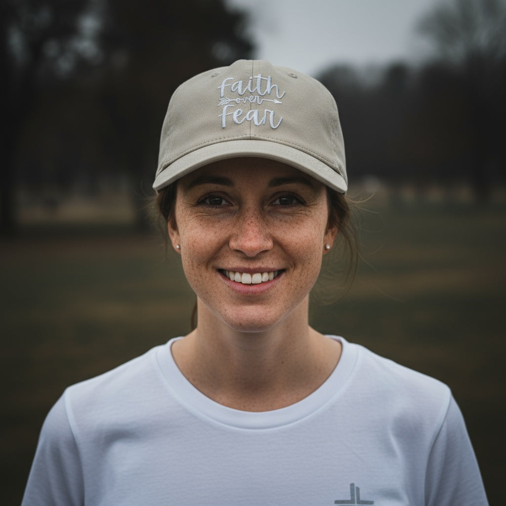 Faith over Fear Christian Baseball Cap - Embroidered Breathable Cotton Faith Hat - Comfortable - Adjustable - Religious Gift for Men Women Faith Ballcap Christian Baseball Cap