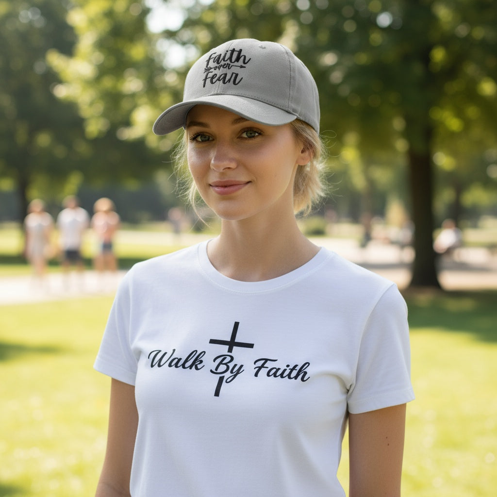 Faith over Fear Christian Baseball Cap - Embroidered Breathable Cotton Faith Hat - Comfortable - Adjustable - Religious Gift for Men Women Faith Ballcap Christian Baseball Cap