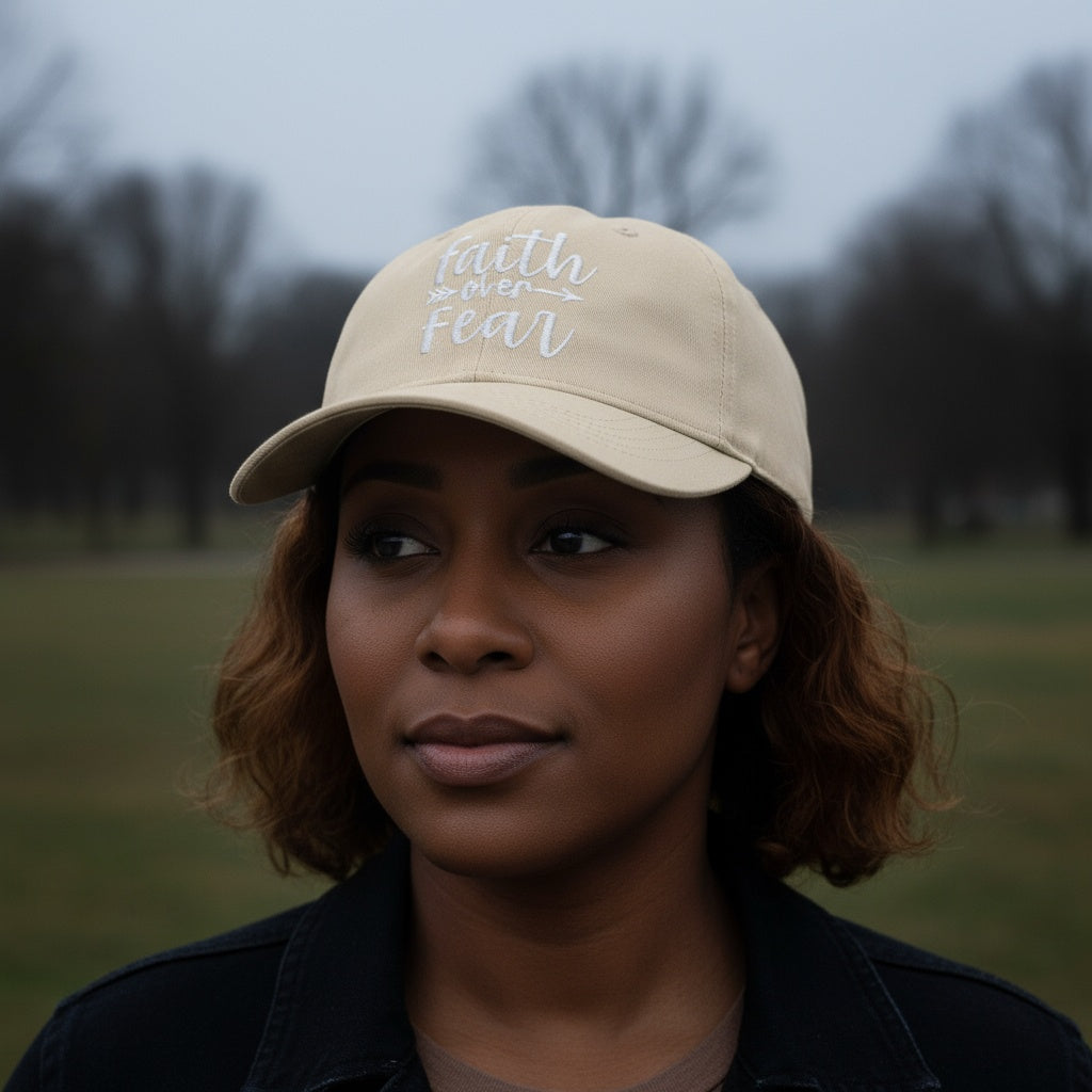 Faith over Fear Christian Baseball Cap - Embroidered Breathable Cotton Faith Hat - Comfortable - Adjustable - Religious Gift for Men Women Faith Ballcap Christian Baseball Cap