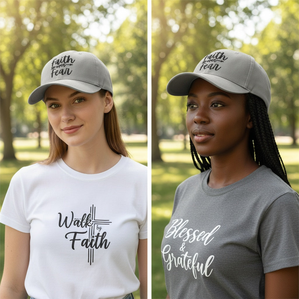 Faith over Fear Christian Baseball Cap - Embroidered Breathable Cotton Faith Hat - Comfortable - Adjustable - Religious Gift for Men Women Faith Ballcap Christian Baseball Cap