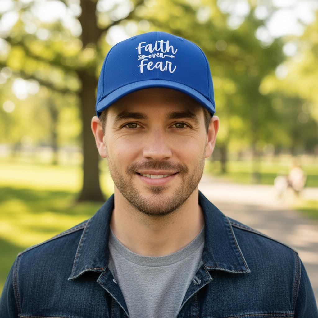 Faith over Fear Christian Baseball Cap - Embroidered Breathable Cotton Faith Hat - Comfortable - Adjustable - Religious Gift for Men Women Faith Ballcap Christian Baseball Cap