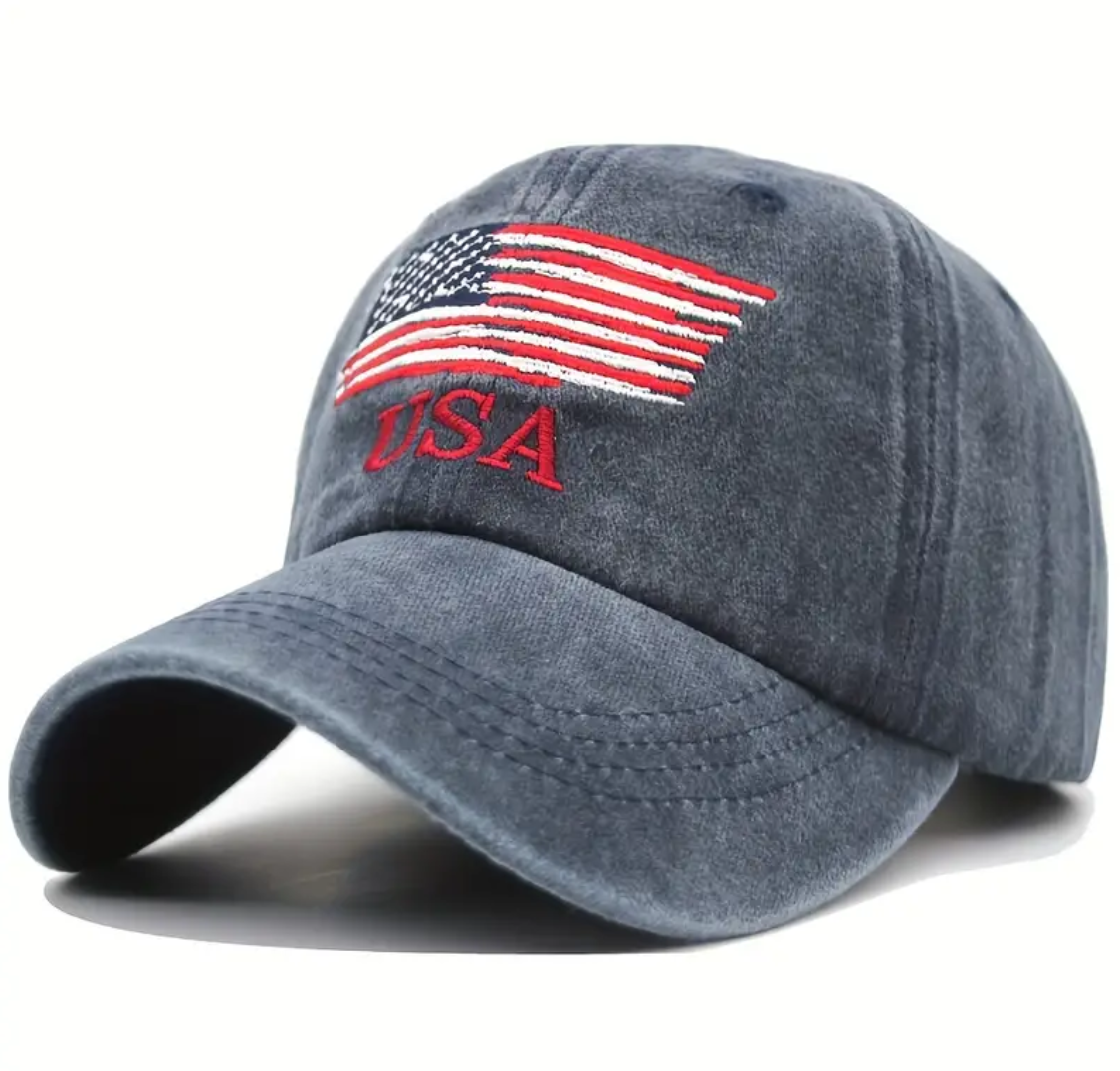 USA Flag Hat - American Flag- Embroidered - Put Your Patriotism On Display - Comfortable - Adjustable - One Size Fits Most