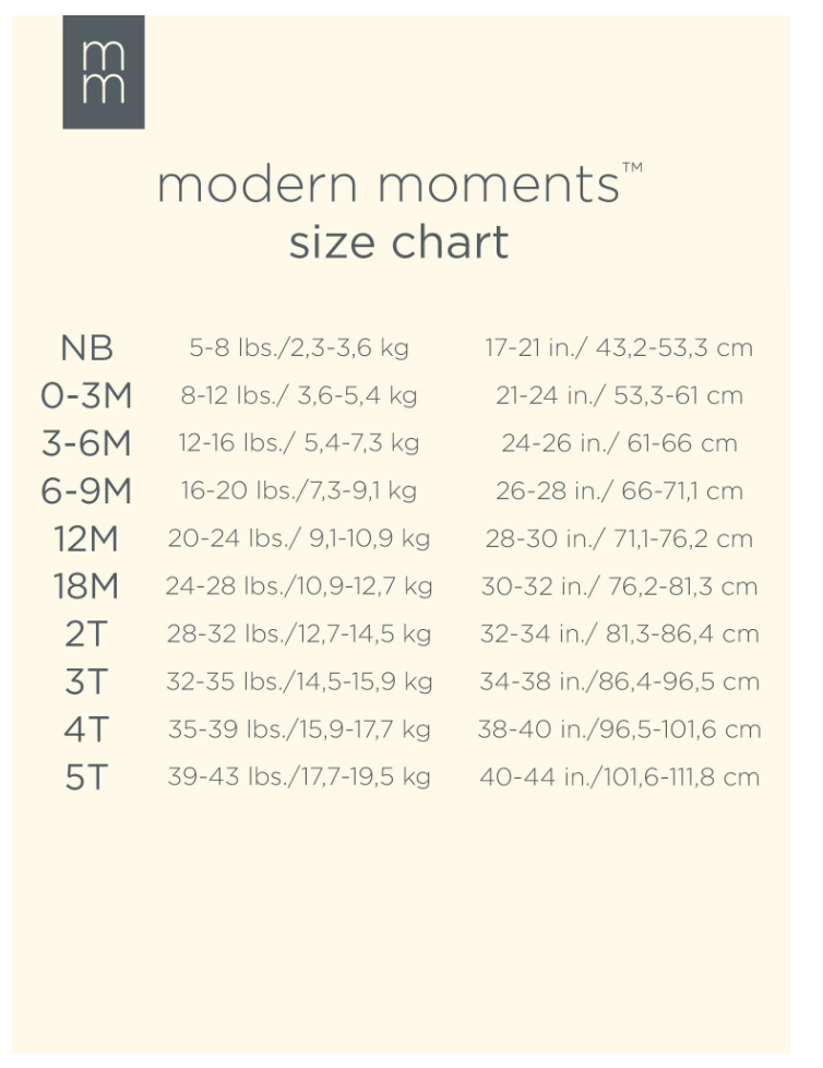 Modern Moments by Gerber size chart
