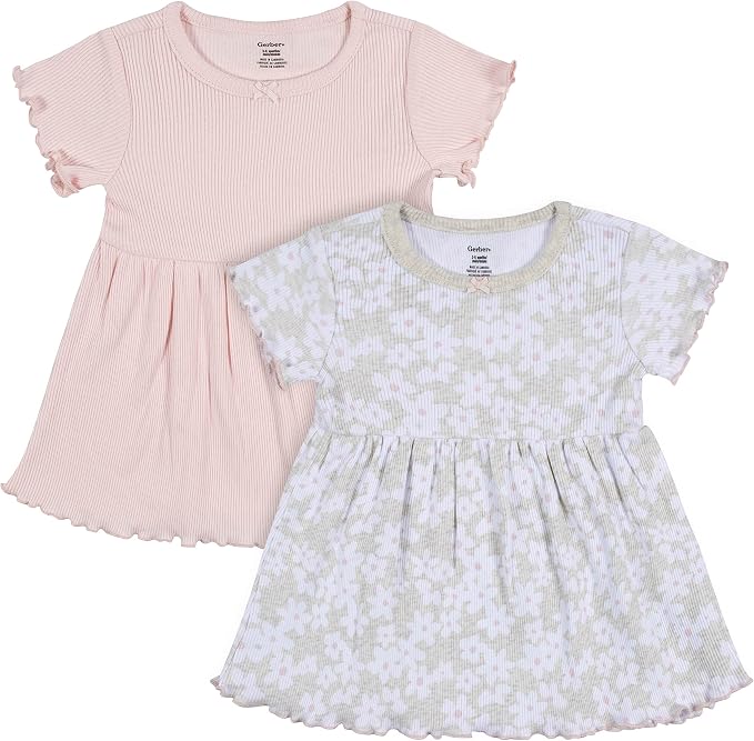 Gerber Girls 2-Pack Short Sleeve Dresses - Pink Small Floral - 4T