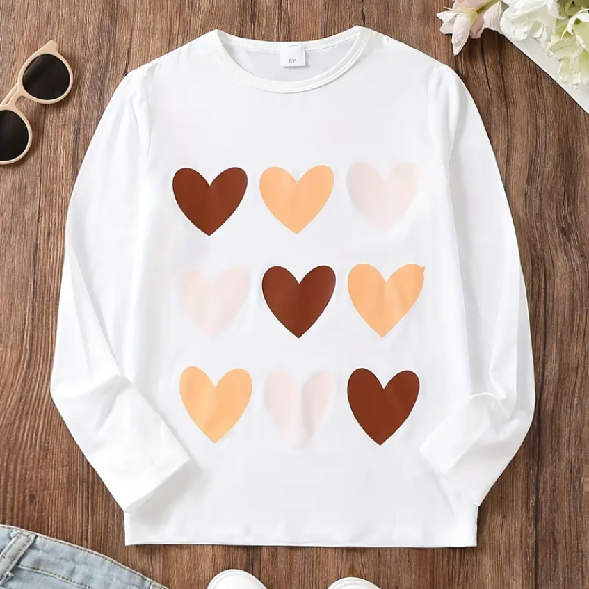 Kids Heart Grid Long Sleeve Sweatshirt – Sweet Style for Little Hearts